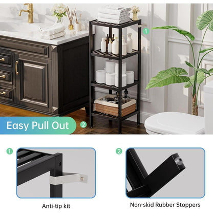 Badezimmerregal Bambus 4 Ebenen Organizer Wohnzimmer Schwarz