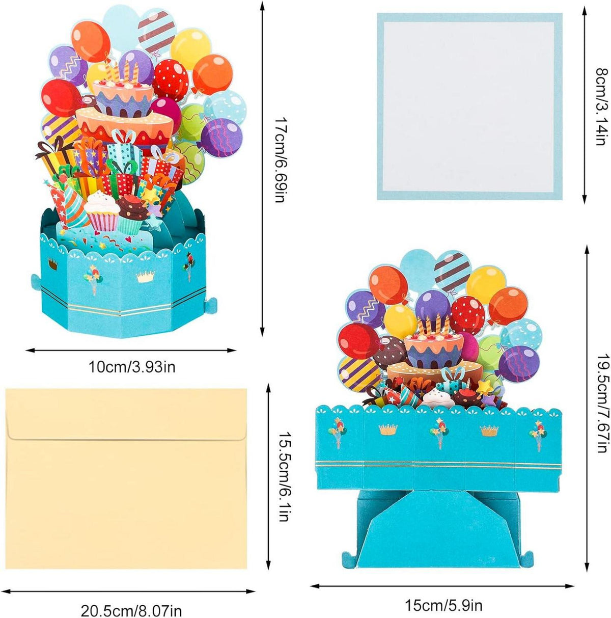 3D Pop-Up Geburtstagskarte mit Umschlag und Ballon Happy