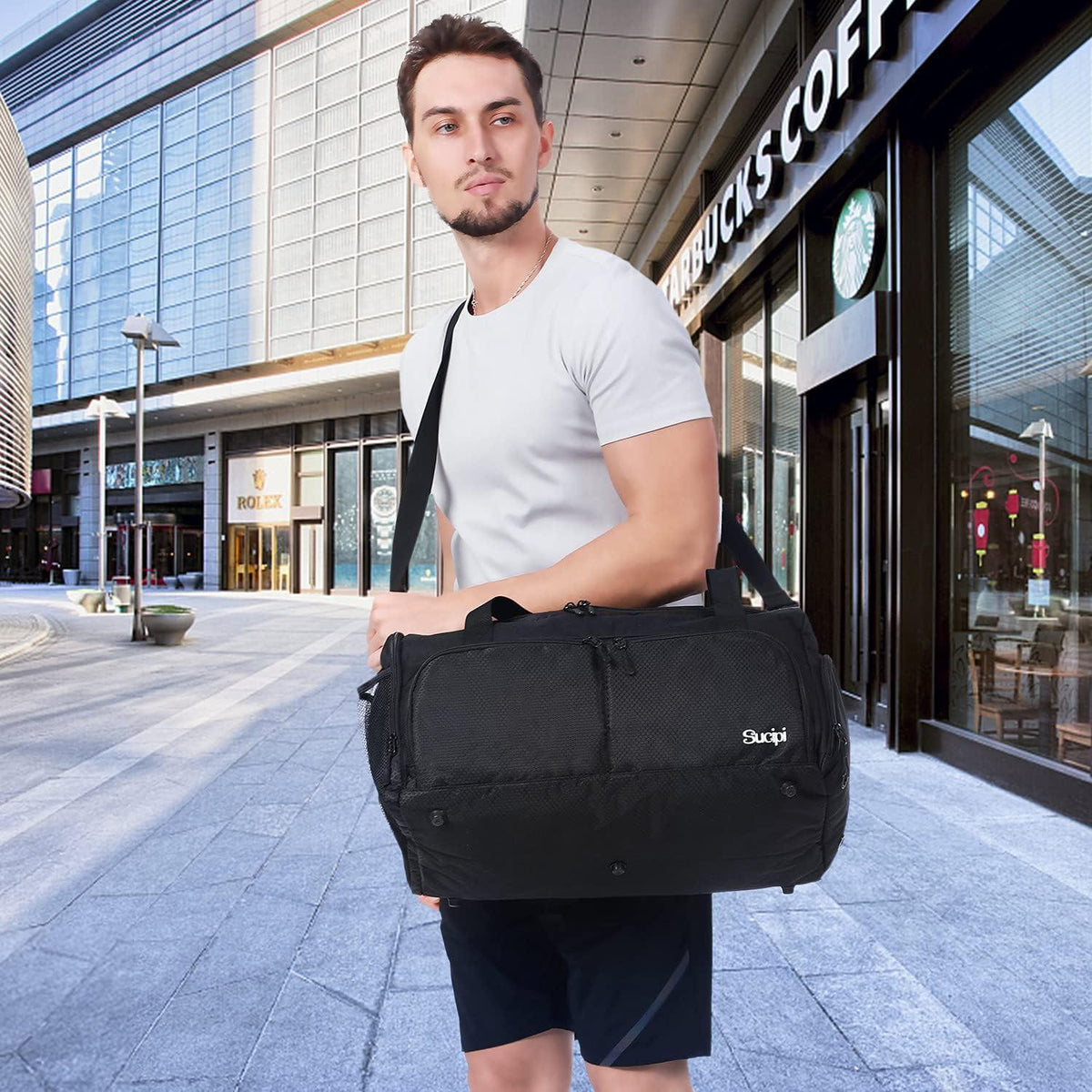 Sucipi Herren Sporttasche mit Schuh- und Nassfach Schwarz
