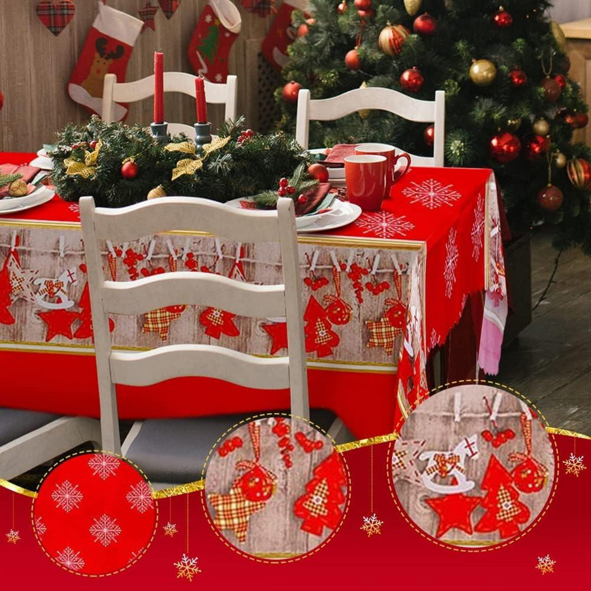 Weihnachtstischdecke Rot 180x150 cm Rote Tischdecke Xmas Party Esstisch