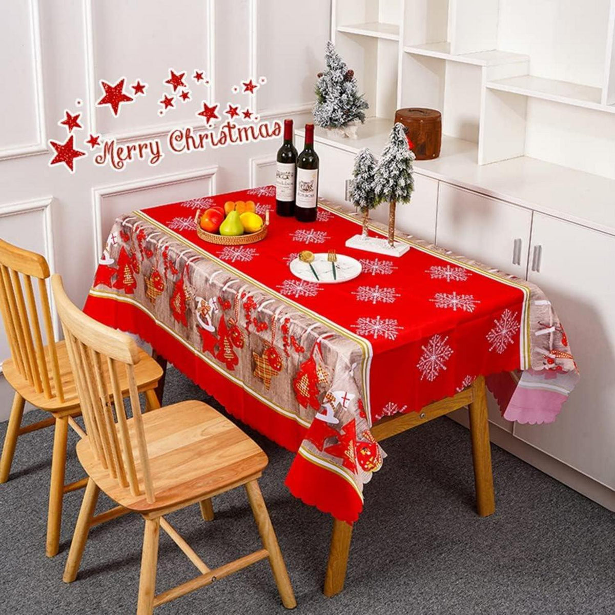Weihnachtstischdecke Rot Xmas Party Tischläufer 180x150cm Snowflakes