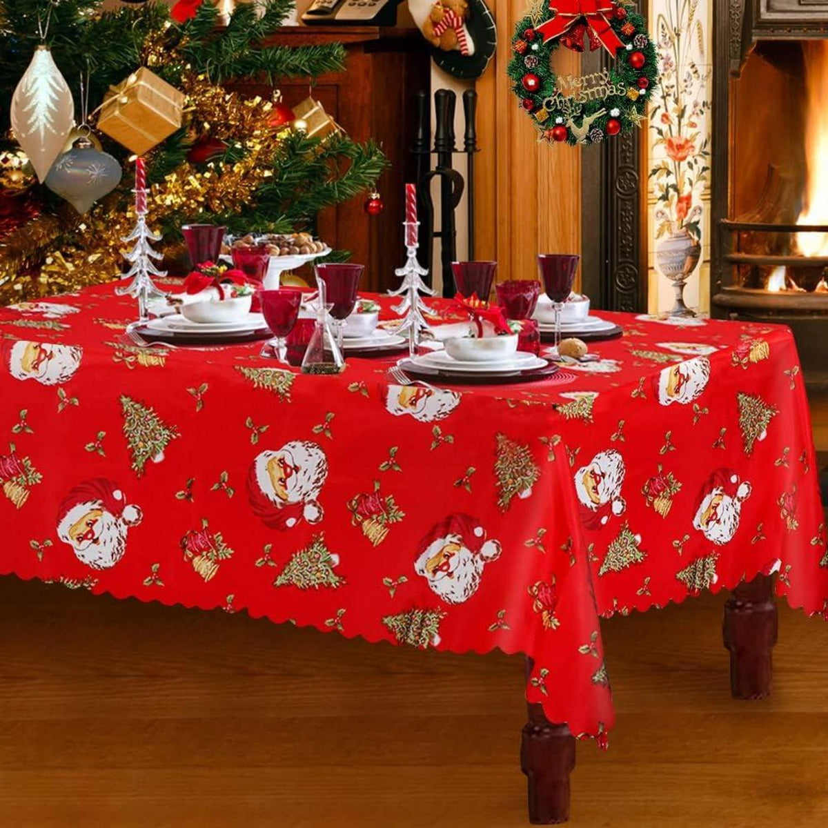 Weihnachtstischdecke Rot Xmas Party Tischläufer Rechteckig 180x150 cm