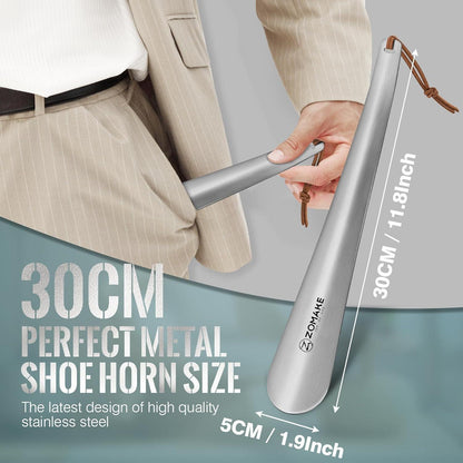 ZOMAKE Metall Schuhlöffel Edelstahl 30cm Silber Shoe Horn