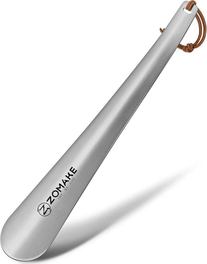 ZOMAKE Schuhlöffel Edelstahl Silber 30cm Shoe Horn Stabil Öse