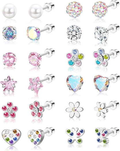 12 Paar Kleine Ohrstecker Set Zirkonia Blume Schmetterling