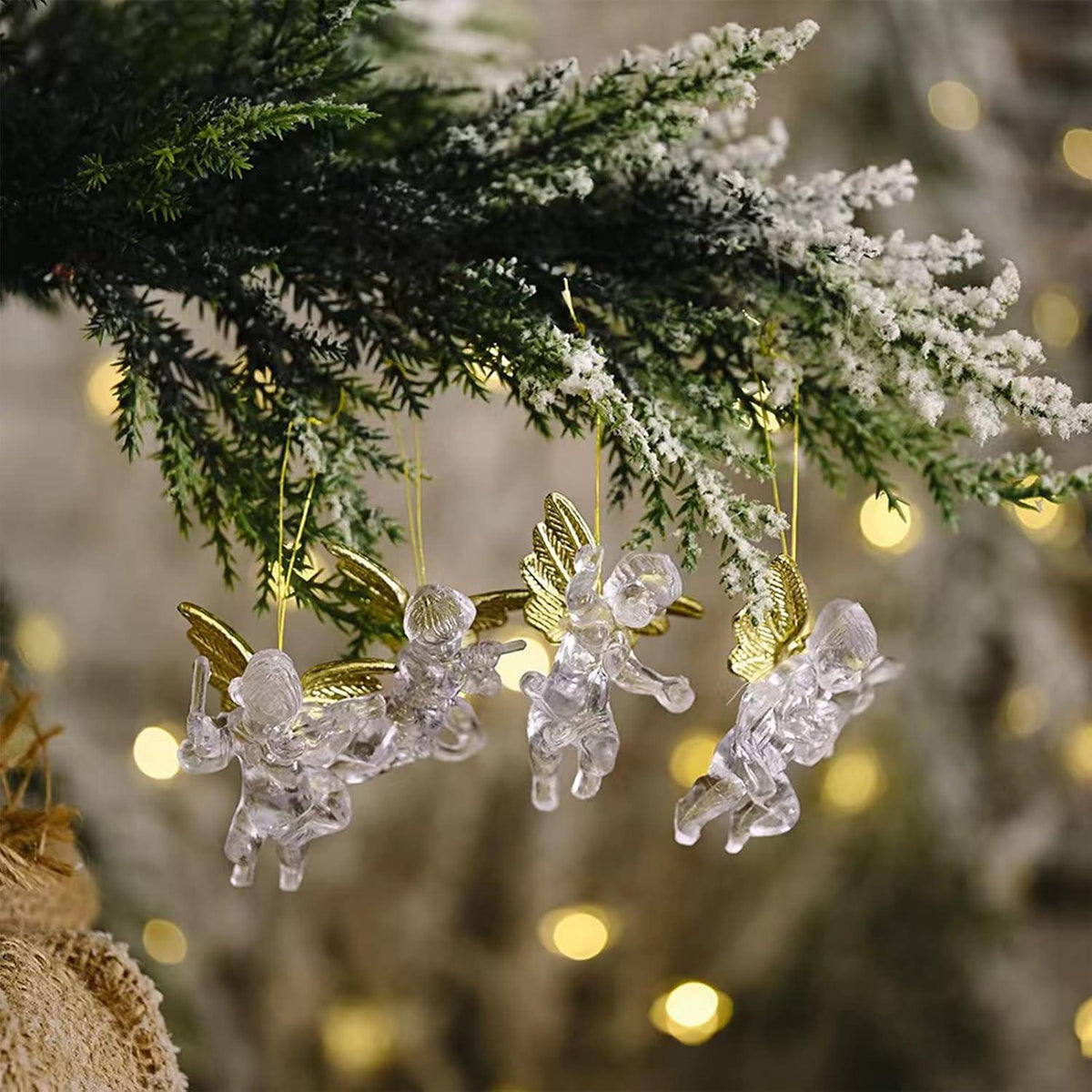 12er Set Transparente Engel Weihnachtsbaum Anhänger Goldene Flügel