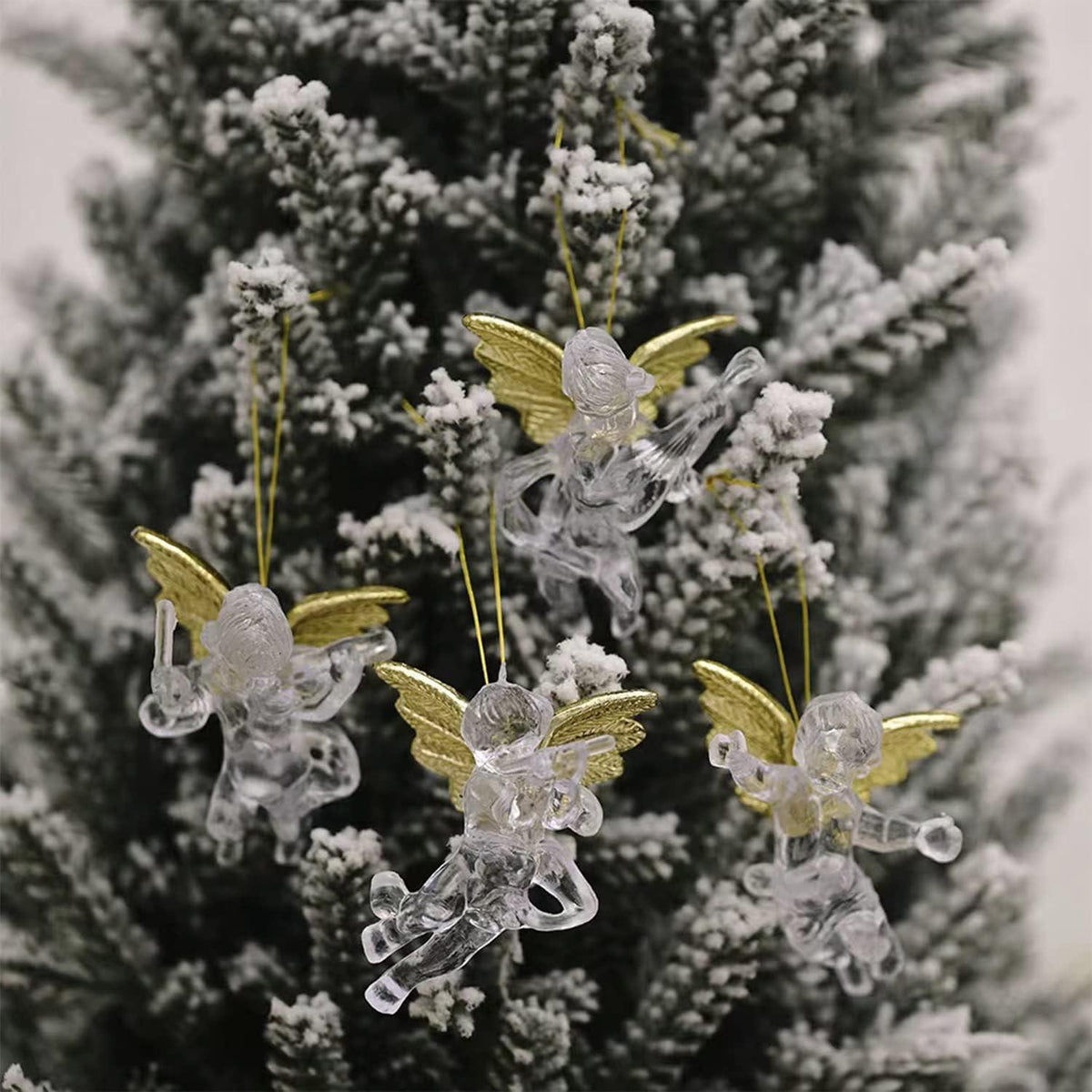 12er Set Mini Engel Weihnachtsbaum Anhänger Acryl Goldene Flügel