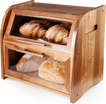 Akazie Brotkasten mit Belüftung und Sichtfenster, Großer