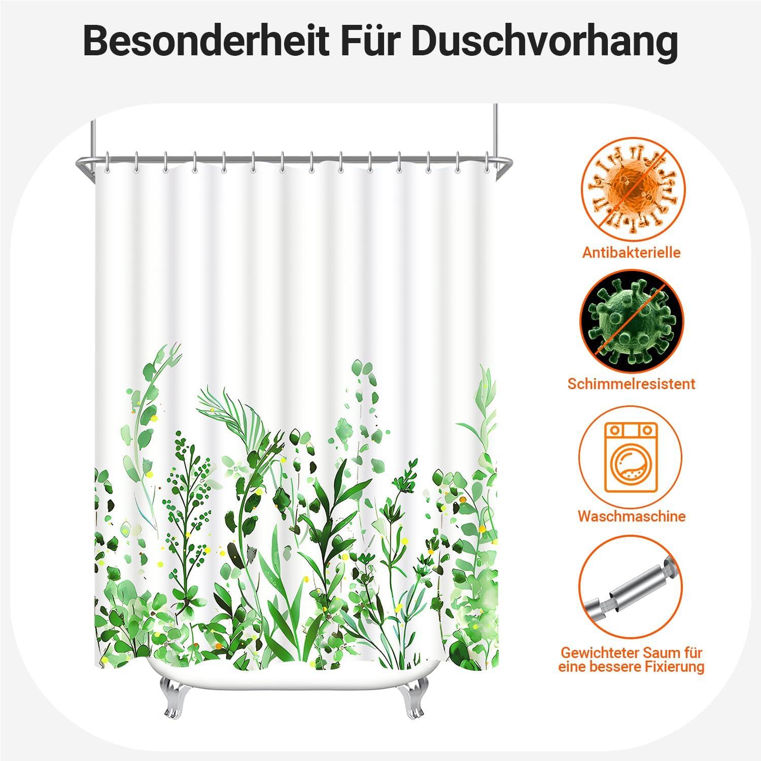 Duschvorhang Blumen Blätter 240x200cm Saum Antischimmel Wasserdicht Badezimmer
