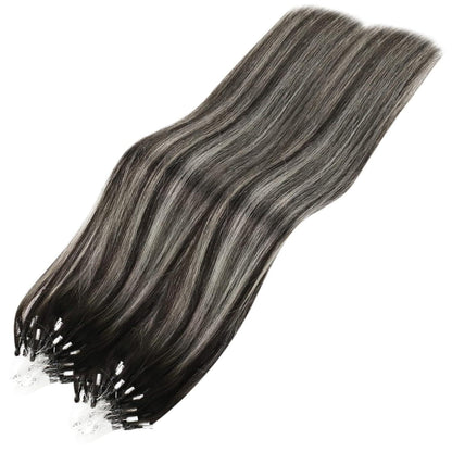 Silberne Microring Haarverlängerung Balayage 60cm Echthaar