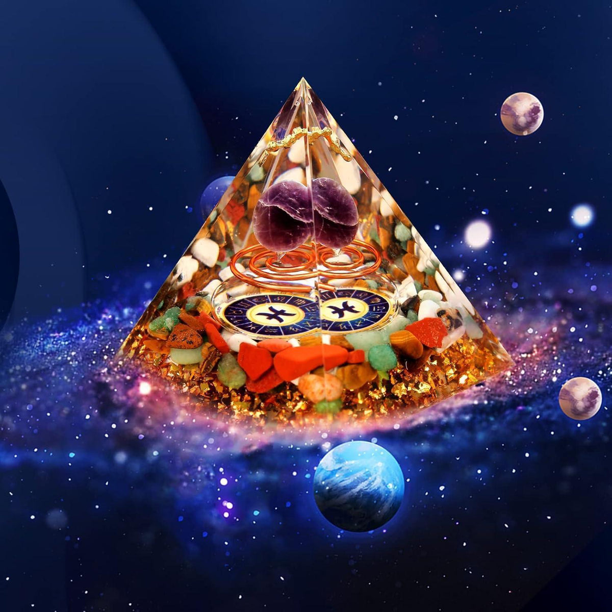 Fische Horoskop Orgonpyramide Geschenkset mit Heilkristallen
