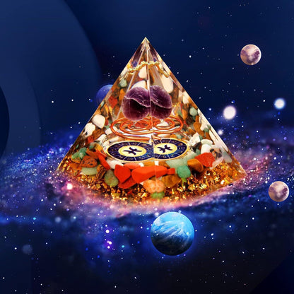 Fische Horoskop Orgonpyramide Geschenkset mit Heilkristallen