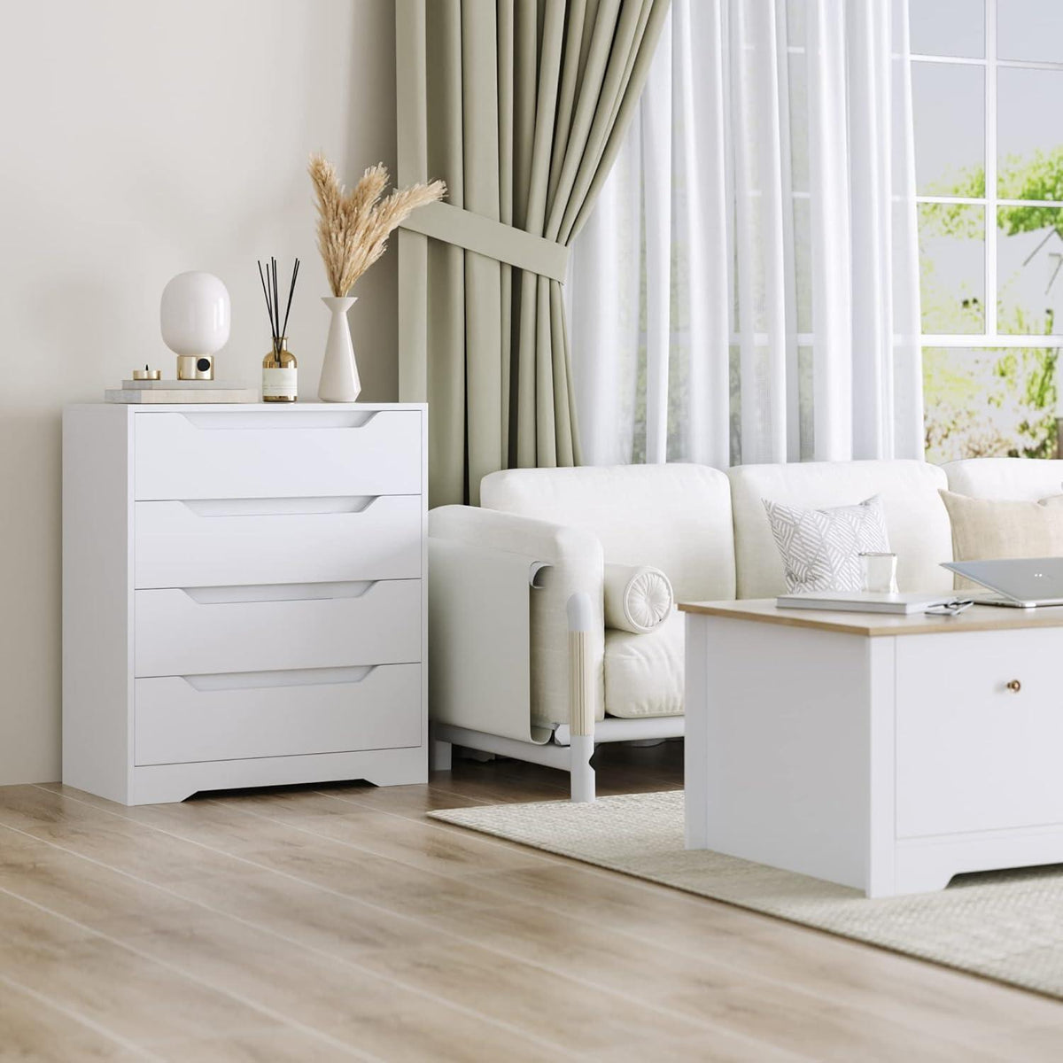 Weißes Sideboard mit 4 Schubladen – Viel Stauraum & Modernes Design