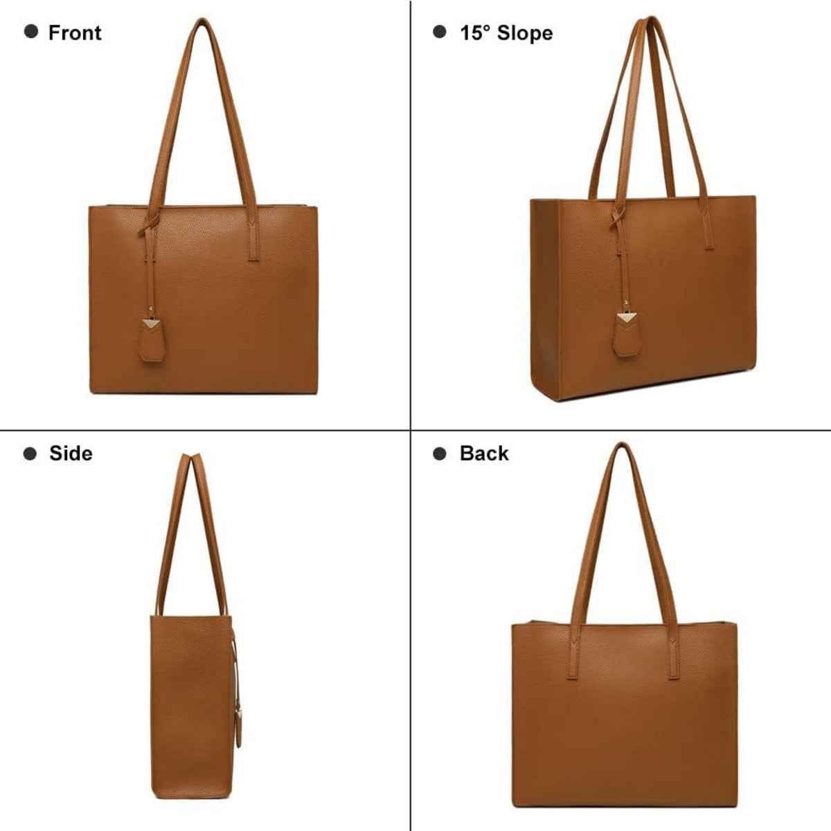 Große Damen Handtasche in Braun mit Reißverschluss - Schultertasche Leder Henkeltasche