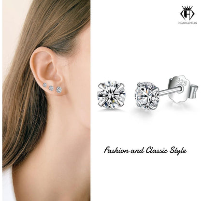 925 Sterling Silber Ohrstecker Set, Zirkonia, 2/3/4mm