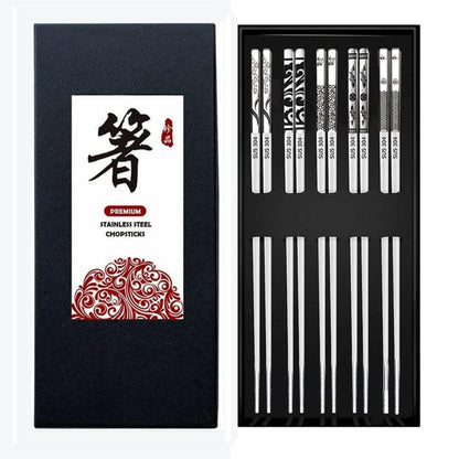 Edelstahl Essstäbchen Set | 5 Paar Wiederverwendbar mit Lasergravur