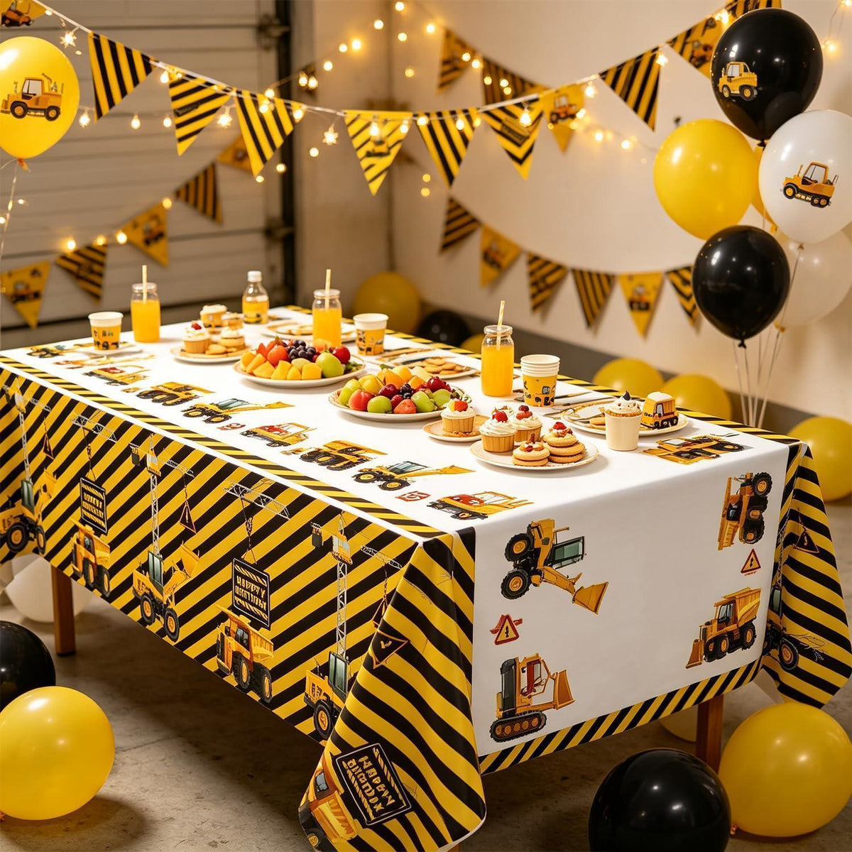 Bau-Tischdecken 4er-Set | Traktor-Partydeko für Kindergeburtstage