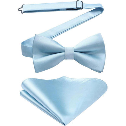 Fliegen Set Herren mit Einstecktuch, vorgebunden, eisblau