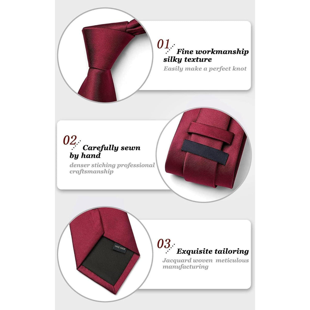 Herren Krawatten- und Einstecktuch-Set, einfarbig, burgund