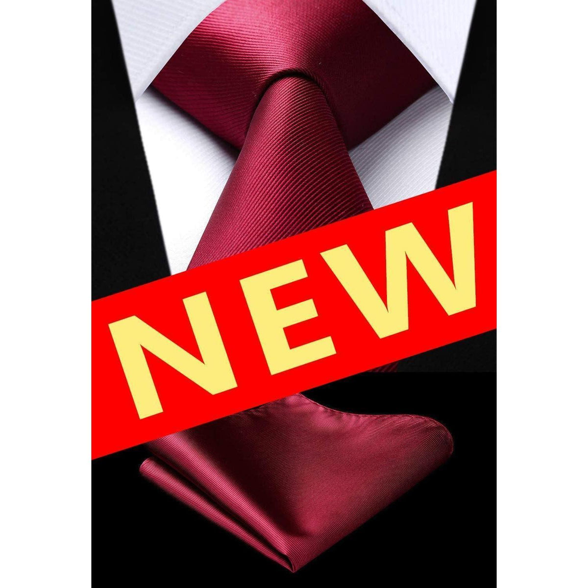 Herren Krawatten- und Einstecktuch-Set, einfarbig, burgund
