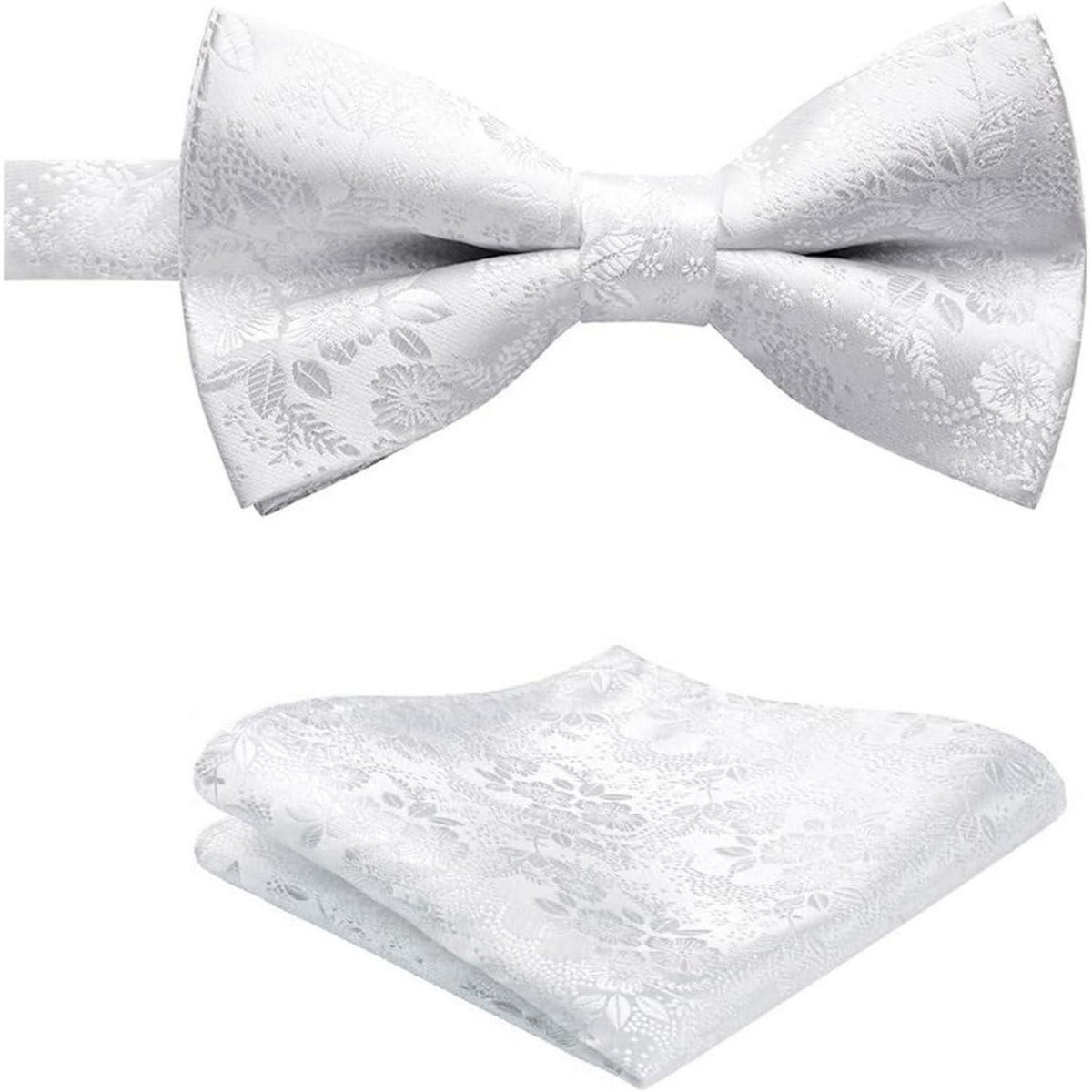 Fliege mit Einstecktuch für Herren – Weiß, Verstellbar, Elegant