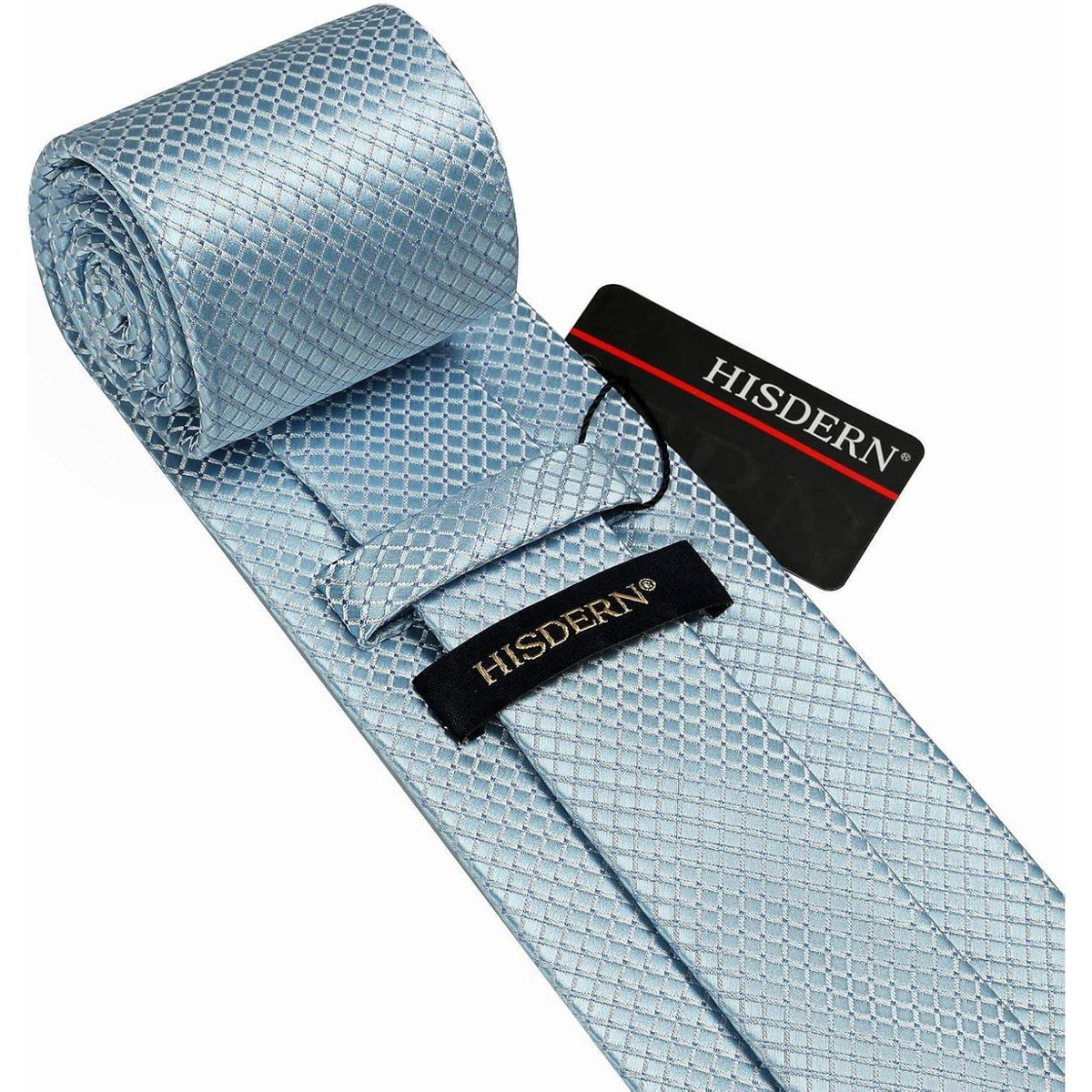 Herren Krawatte & Einstecktuch Set Baby Blau Kariert