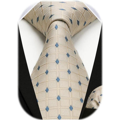 Herren Krawatte & Einstecktuch Set kariert Beige