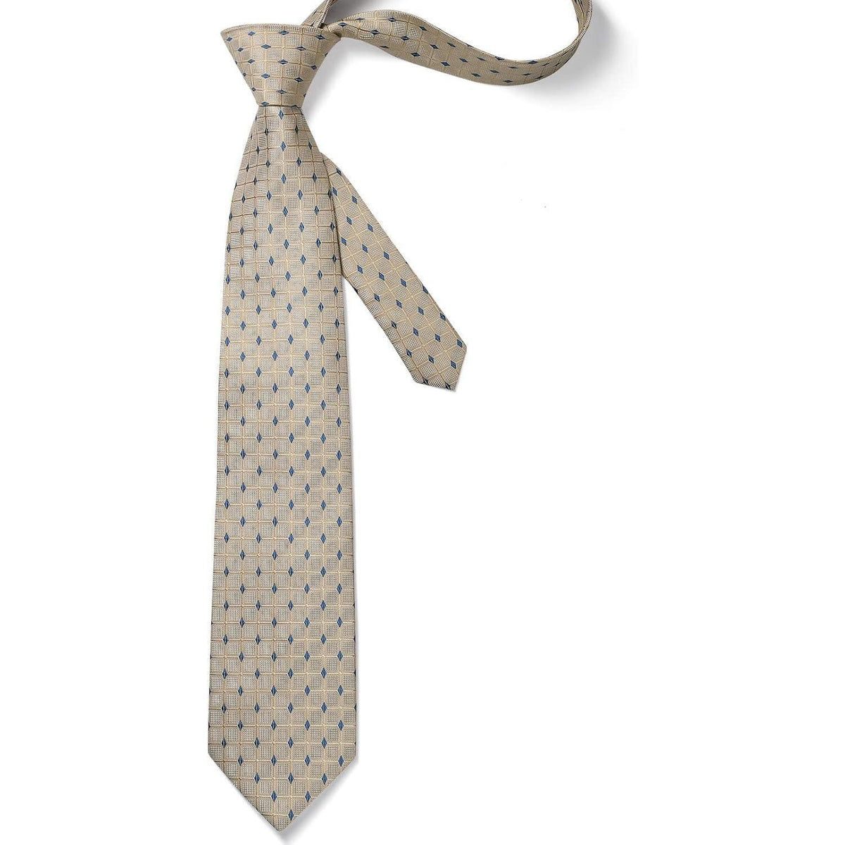 Herren Krawatte & Einstecktuch Set kariert Beige