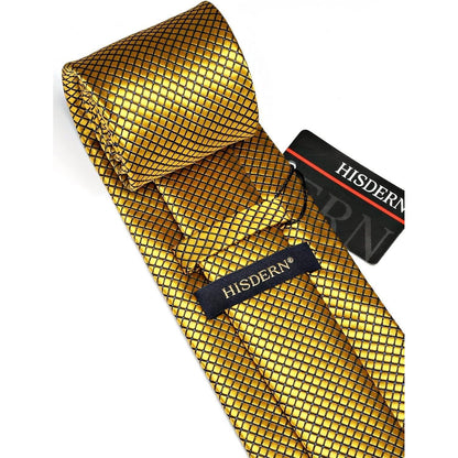 Herren Krawatte & Einstecktuch Set kariert Gold