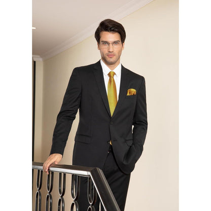 Herren Krawatte & Einstecktuch Set kariert Gold
