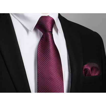 Herren Krawatte & Einstecktuch Set Kariert Burgund
