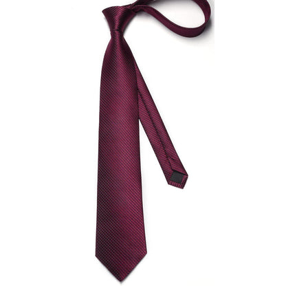 Herren Krawatte & Einstecktuch Set Kariert Burgund