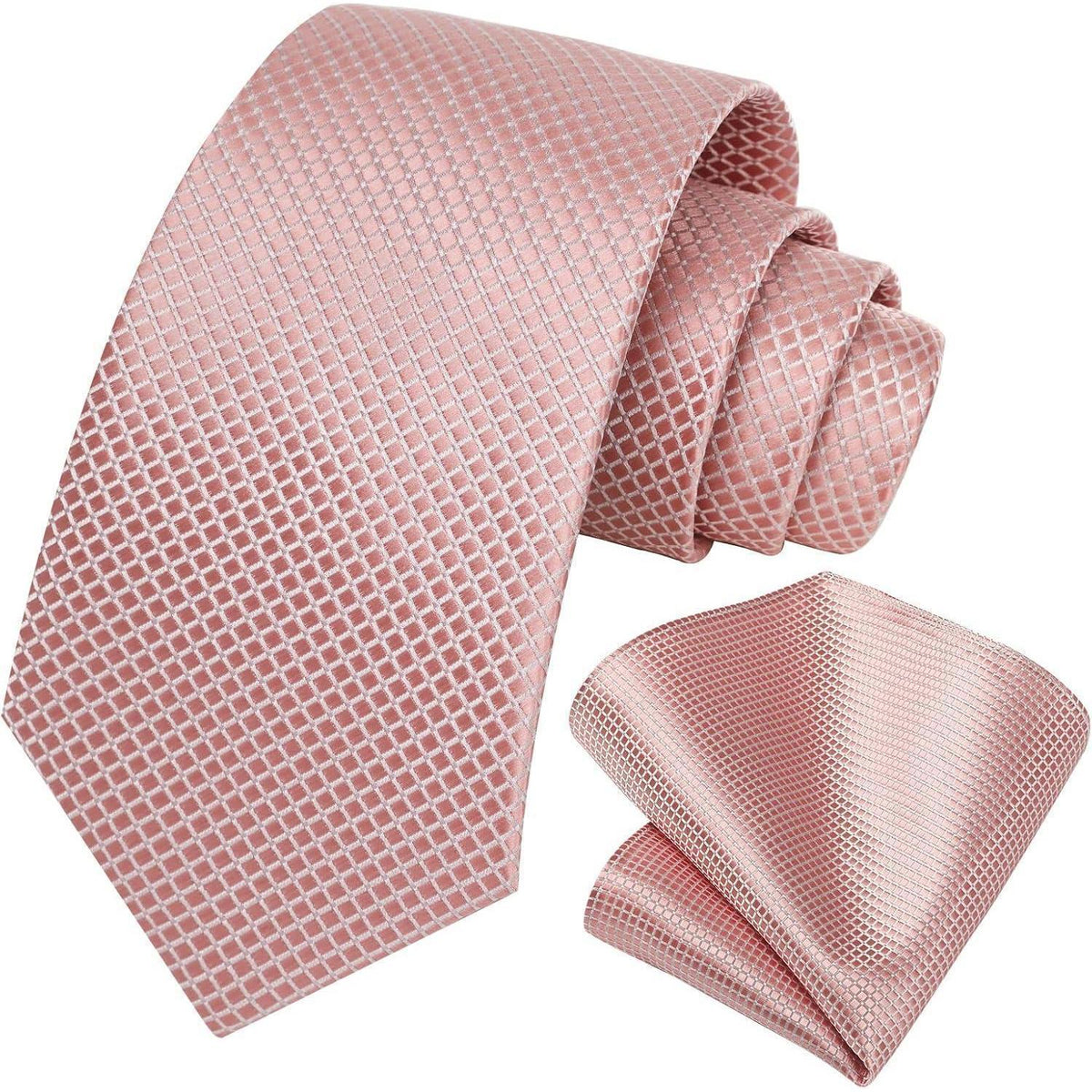Herren Krawatte & Einstecktuch Set kariert Rosa