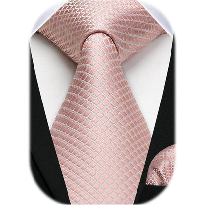 Herren Krawatte & Einstecktuch Set kariert Rosa