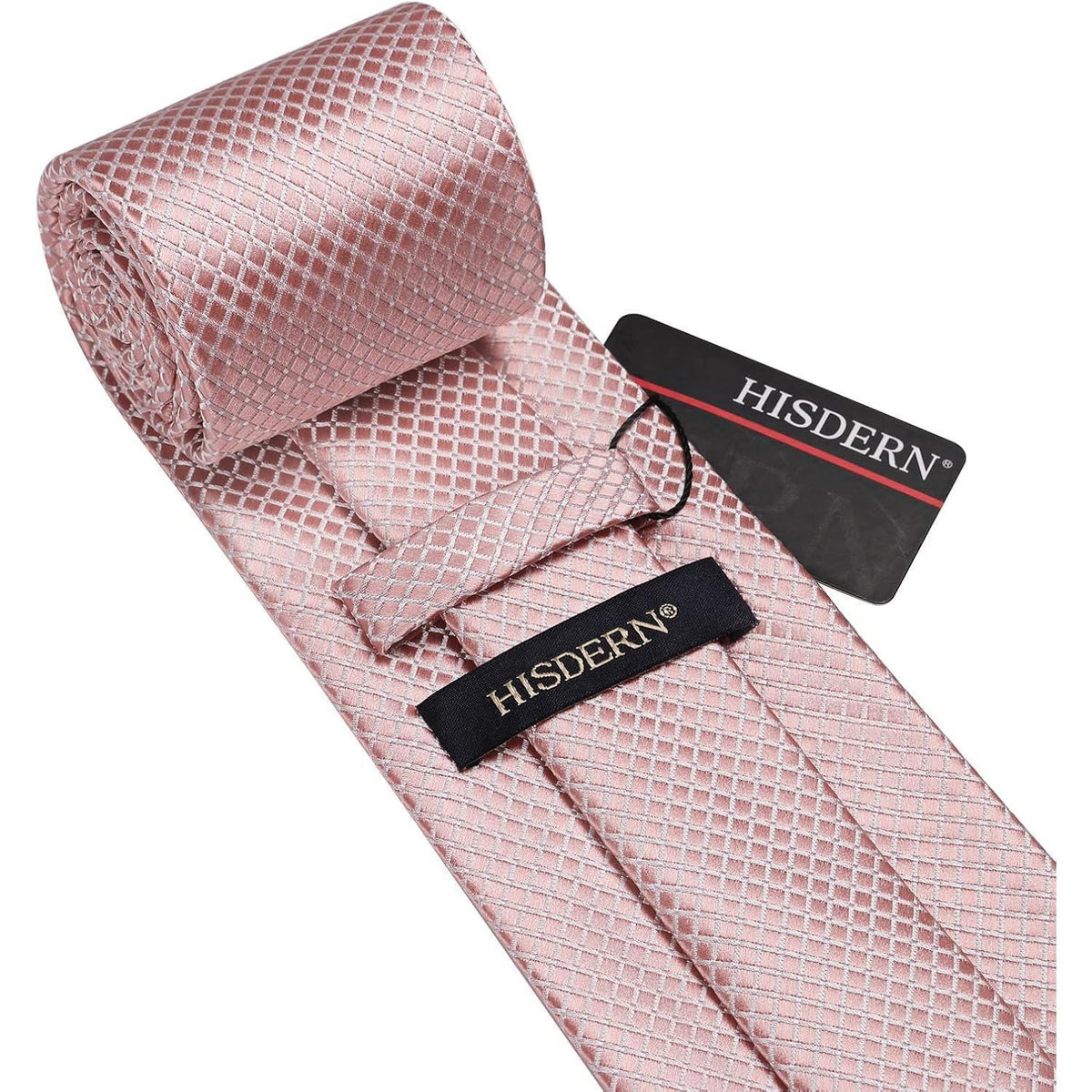 Herren Krawatte & Einstecktuch Set kariert Rosa