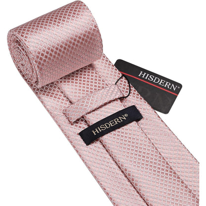 Herren Krawatte & Einstecktuch Set kariert Rosa