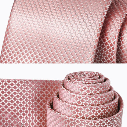 Herren Krawatte & Einstecktuch Set kariert Rosa
