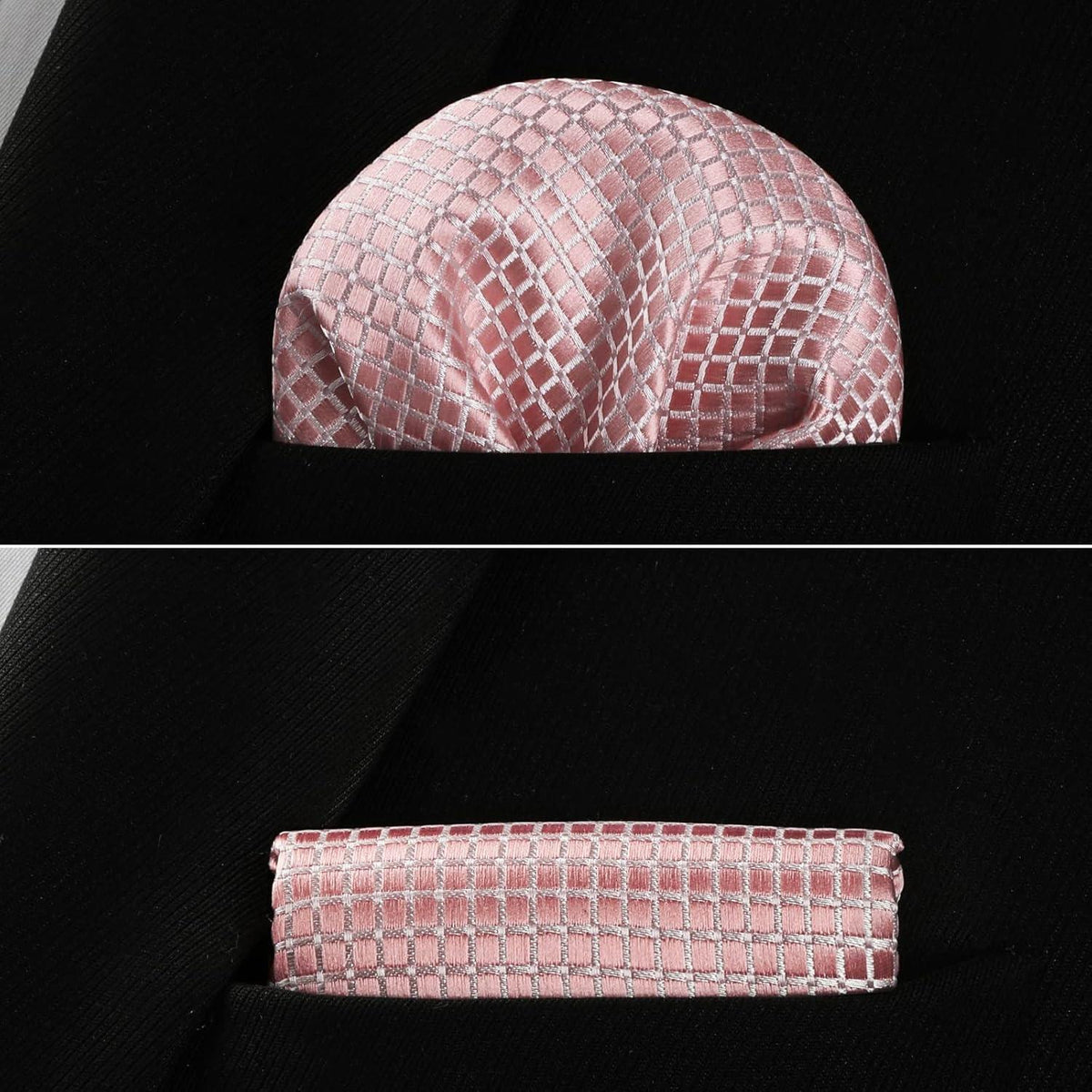 Herren Krawatte & Einstecktuch Set kariert Rosa