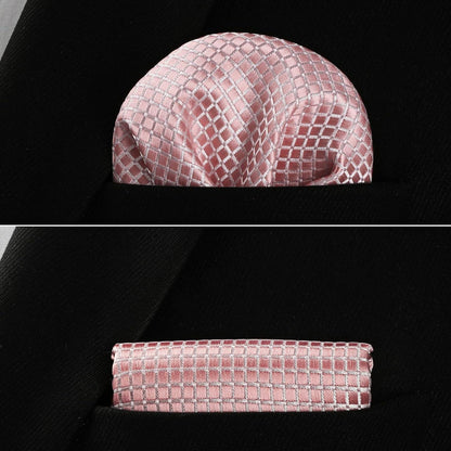 Herren Krawatte & Einstecktuch Set kariert Rosa