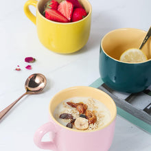Große Keramik Tasse 600 ml Grün mit Löffel und Untersetzer