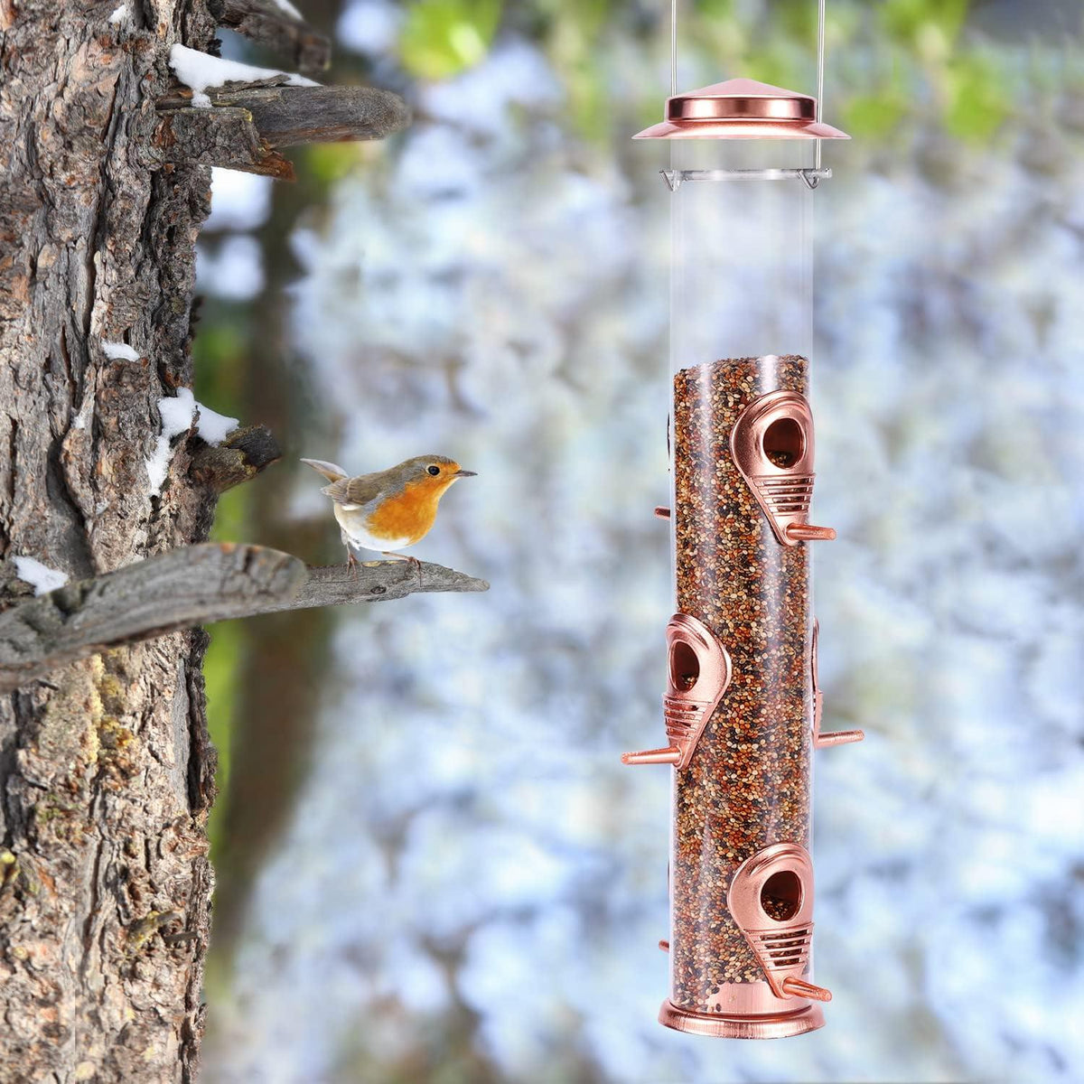 Vogelfutterspender Metallrohr Außenbereich 6 Anschlüsse Wildvögel Roségold