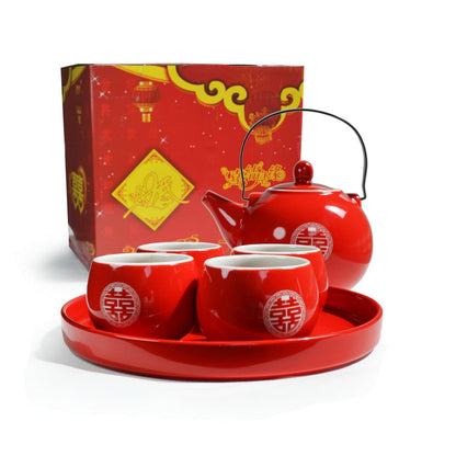 Chinesisches Hochzeitstee-Set mit Doppelglückssymbol