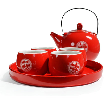 Chinesisches Hochzeitstee-Set mit Doppelglückssymbol