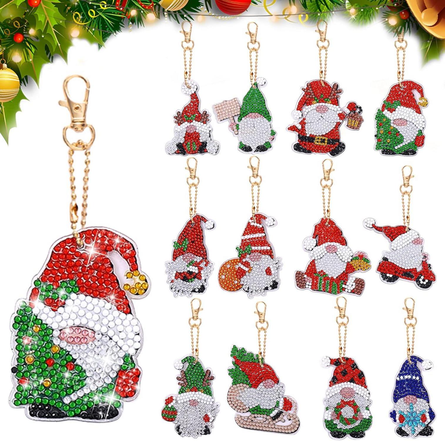 Diamond Painting Weihnachten Anhänger 12er Set Santa Schlüsselanhänger