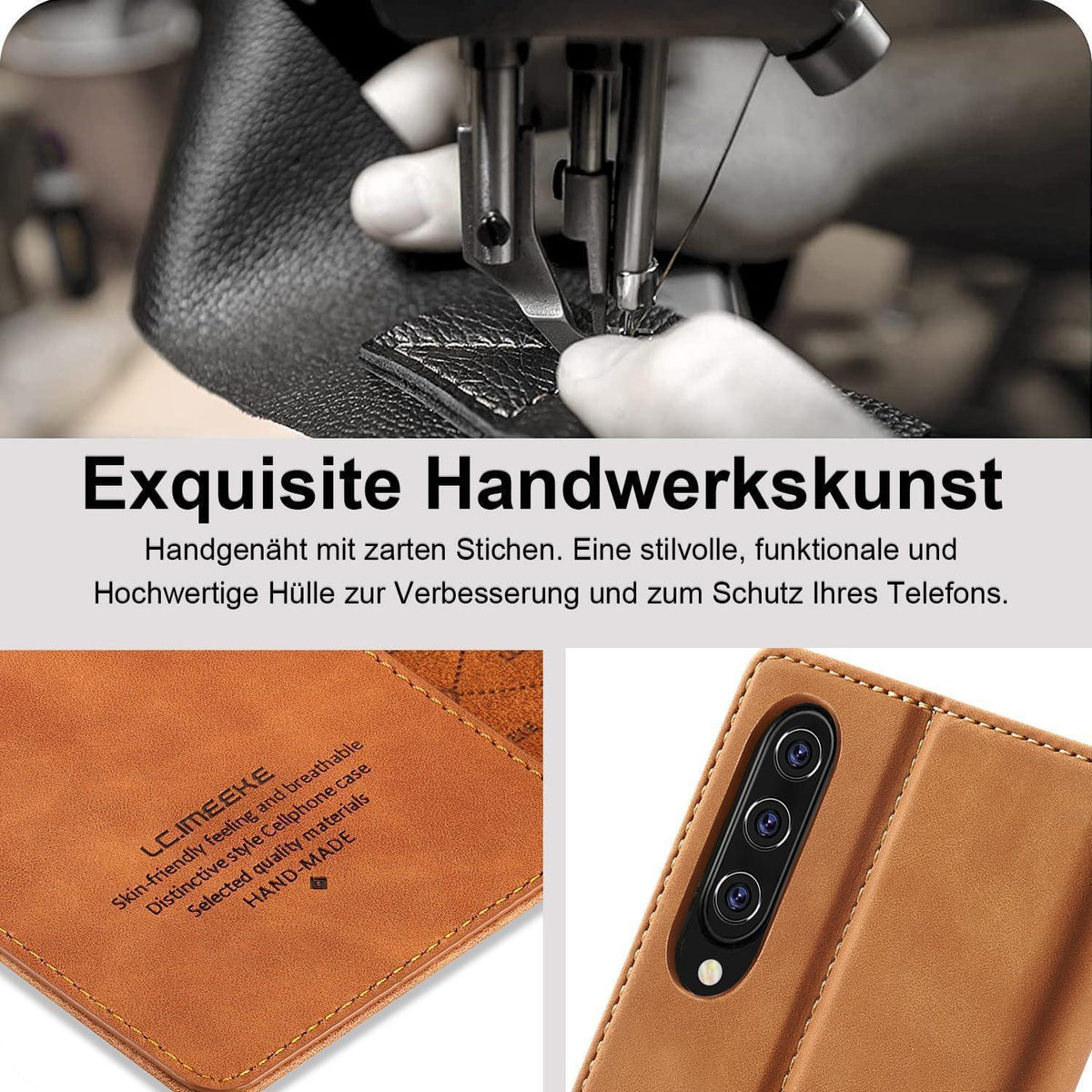 Samsung Galaxy A50 Klapphülle mit Schutzfolie & Kartenfächern in Lederoptik