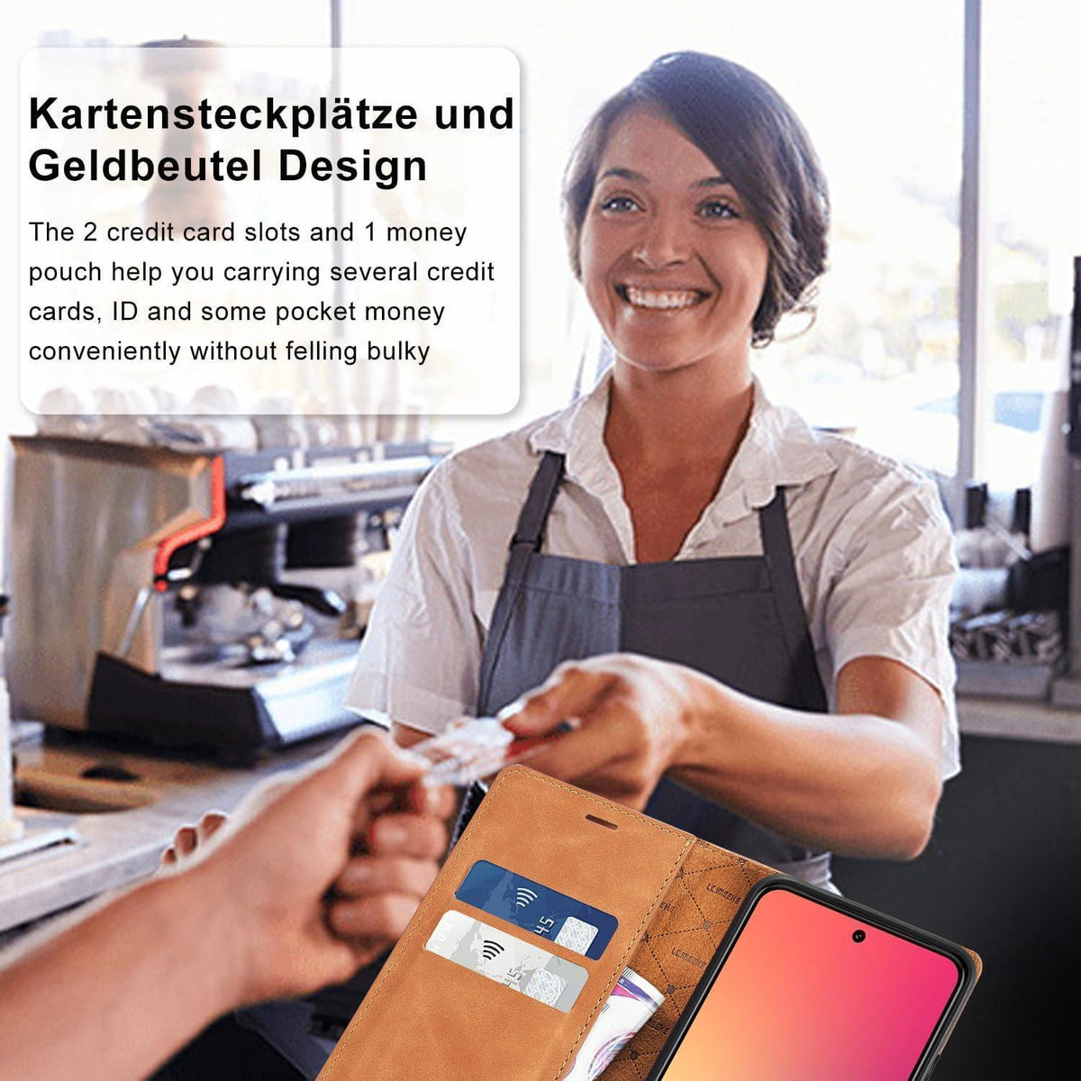 Samsung Galaxy A50 Klapphülle mit Schutzfolie & Kartenfächern in Lederoptik