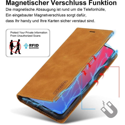 Samsung Galaxy A50 Klapphülle mit Schutzfolie & Kartenfächern in Lederoptik