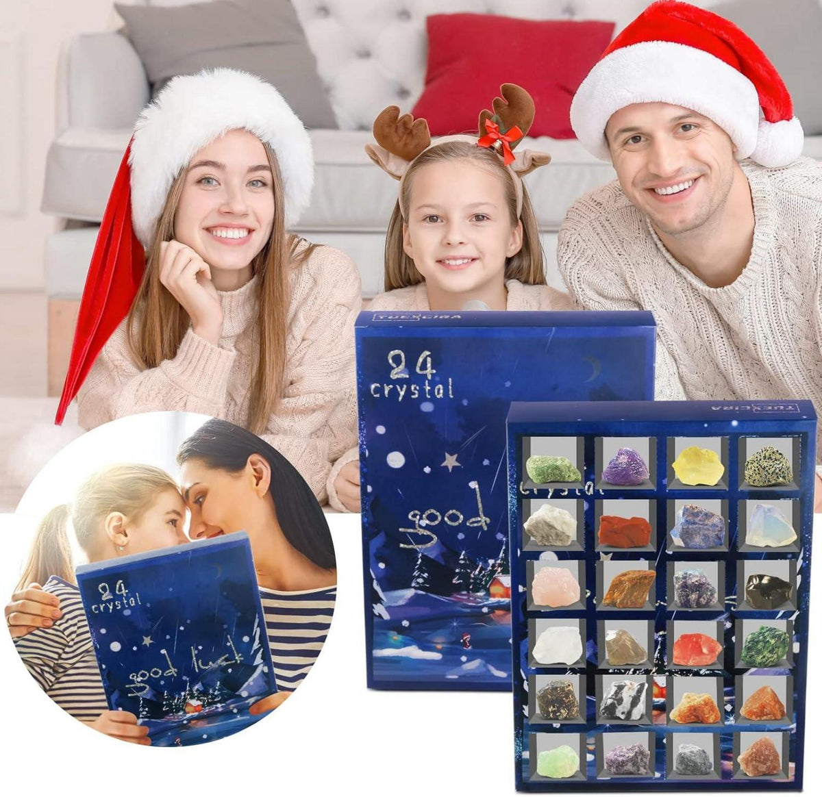 Adventskalender 2024 Kinder Kristalle Natursteine 24 Tage Weihnachten Blau