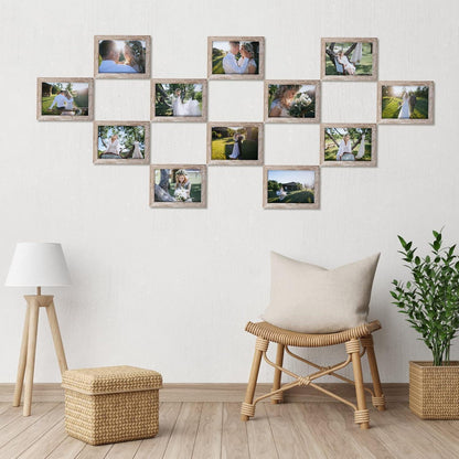12er Set Bilderrahmen 13x18 cm Beige Holzoptik Plexiglas