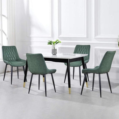 Esszimmerstühle Set 4er Grün, Metallbeine in Lederoptik